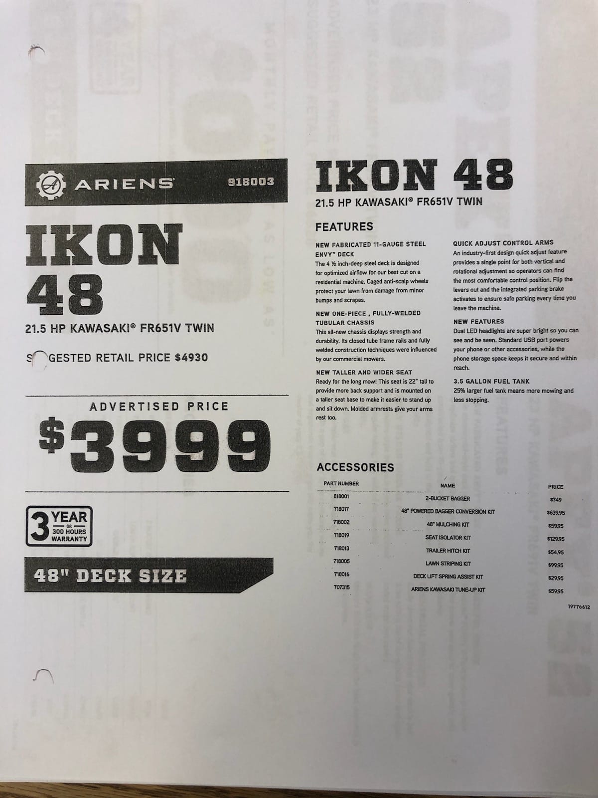 New Ariens IKON 48 Zero Turn Mower with Kawasaki engine for sale